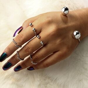 Beautiful Silver 6 Piece Mid Finger Bangle Set